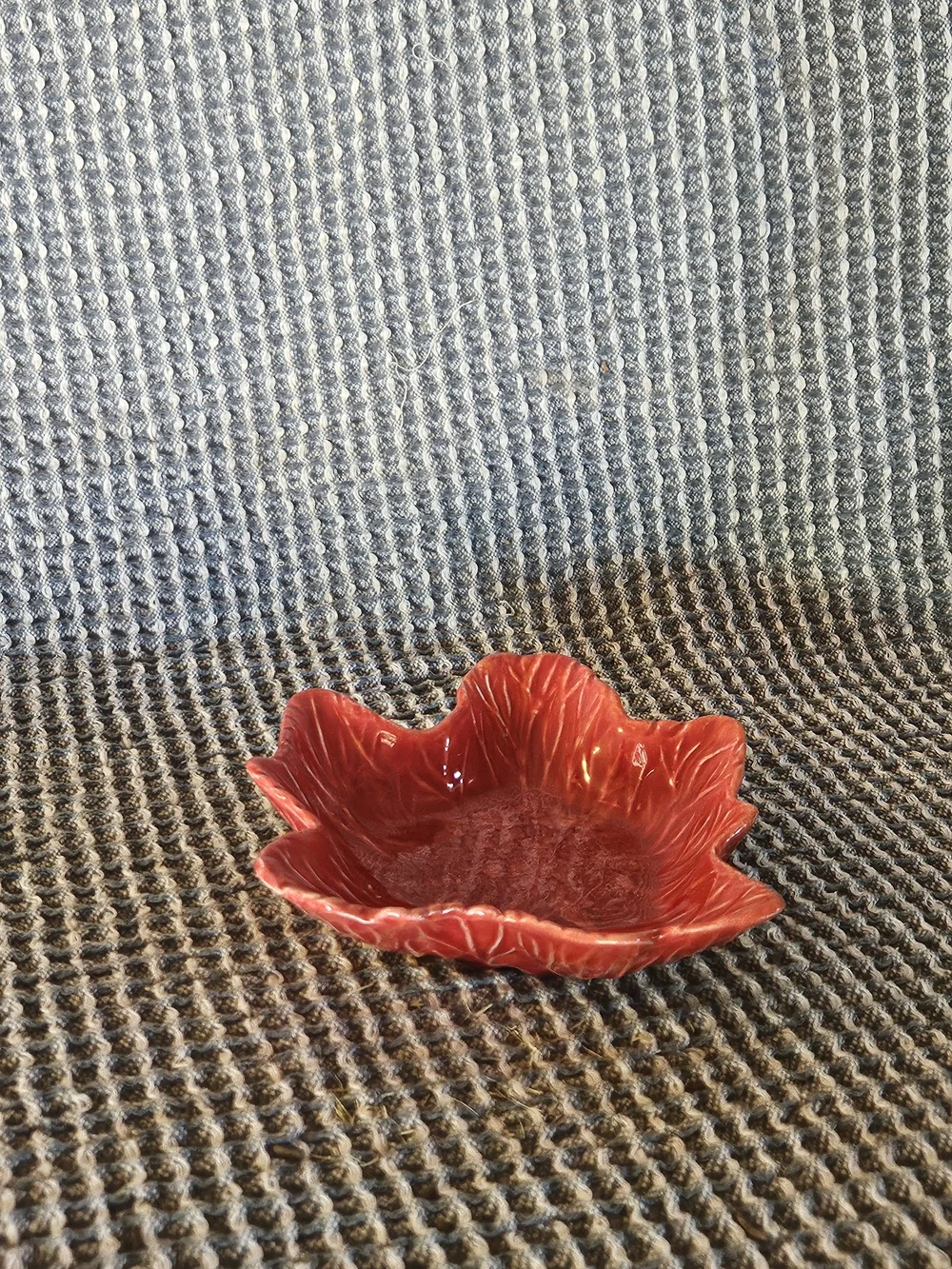 Red Leaf-Shaped Ceramic Dish